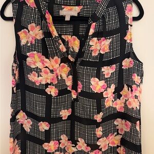 Chic Floral Grid Sleeveless Blouse - Black and Pink